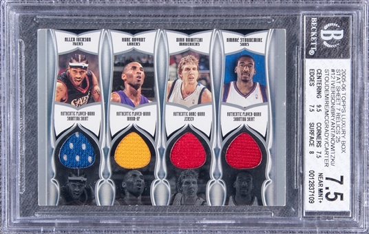 2006 Topps Luxury Box #12 Iverson/Bryant/Nowitzki/Stoudemire/McGrady/Arenas/Carter Stat Sheet Relics Card (#01/25) - BGS NEAR MINT + 7.5 (Comes With 4 Ungraded Kobe Bryant Rookie Cards All Different)